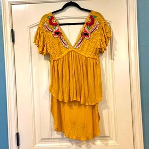 Free People Hi-Lo Boho Embroidered Top